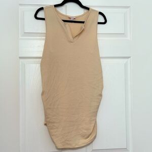 Maternity V-Neck Ruched Ribbed Tank Top Tan Size Large Isabel Maternity